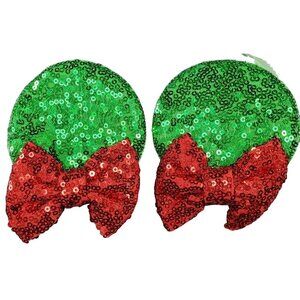 Minnie Mouse Ears Barretts Christmas Sequins Red Hair Bow Clips Hair Accessories